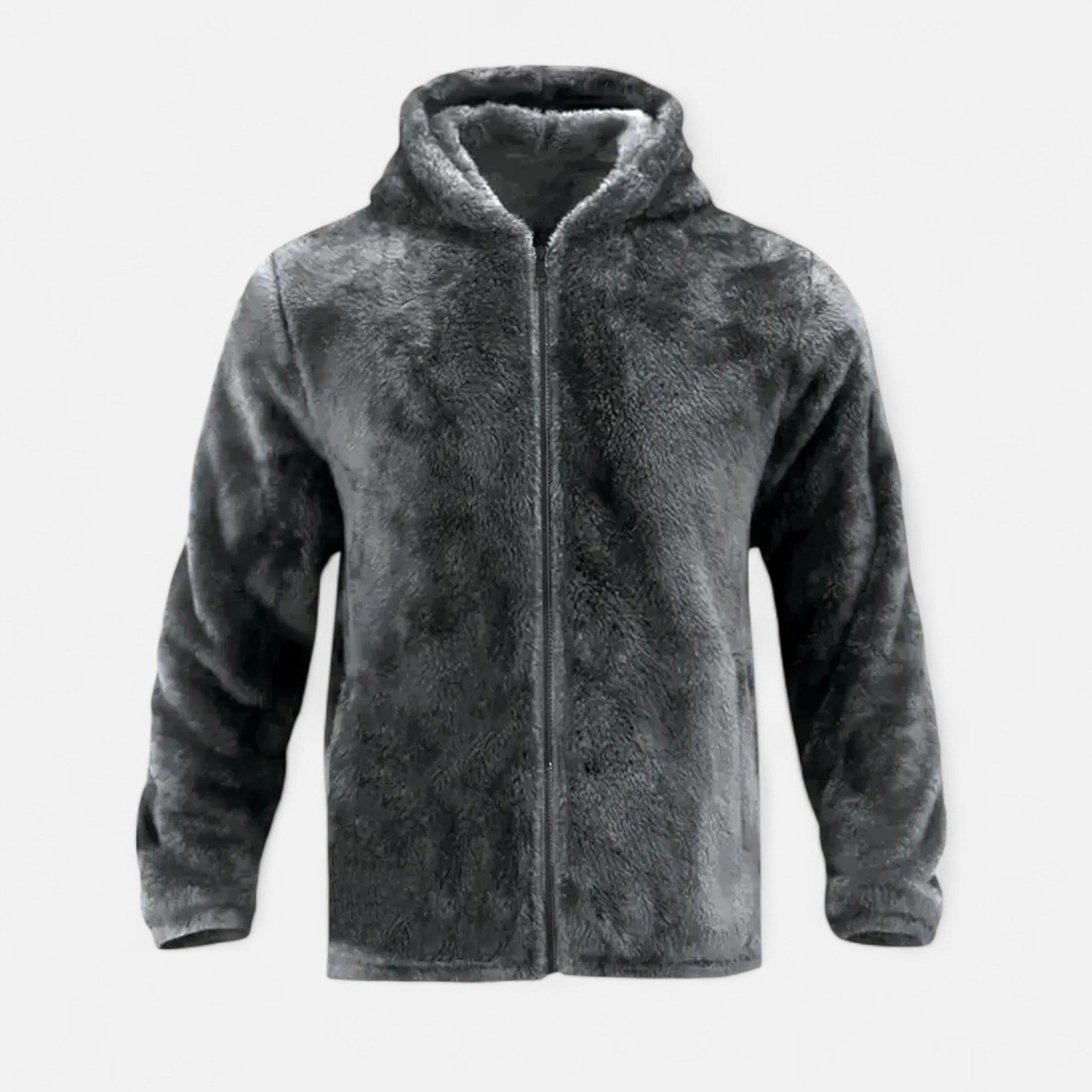 Men’s Plush Fleece Hooded Jacket-Jackets-Calvaro-Grey-M-ByCalvaro