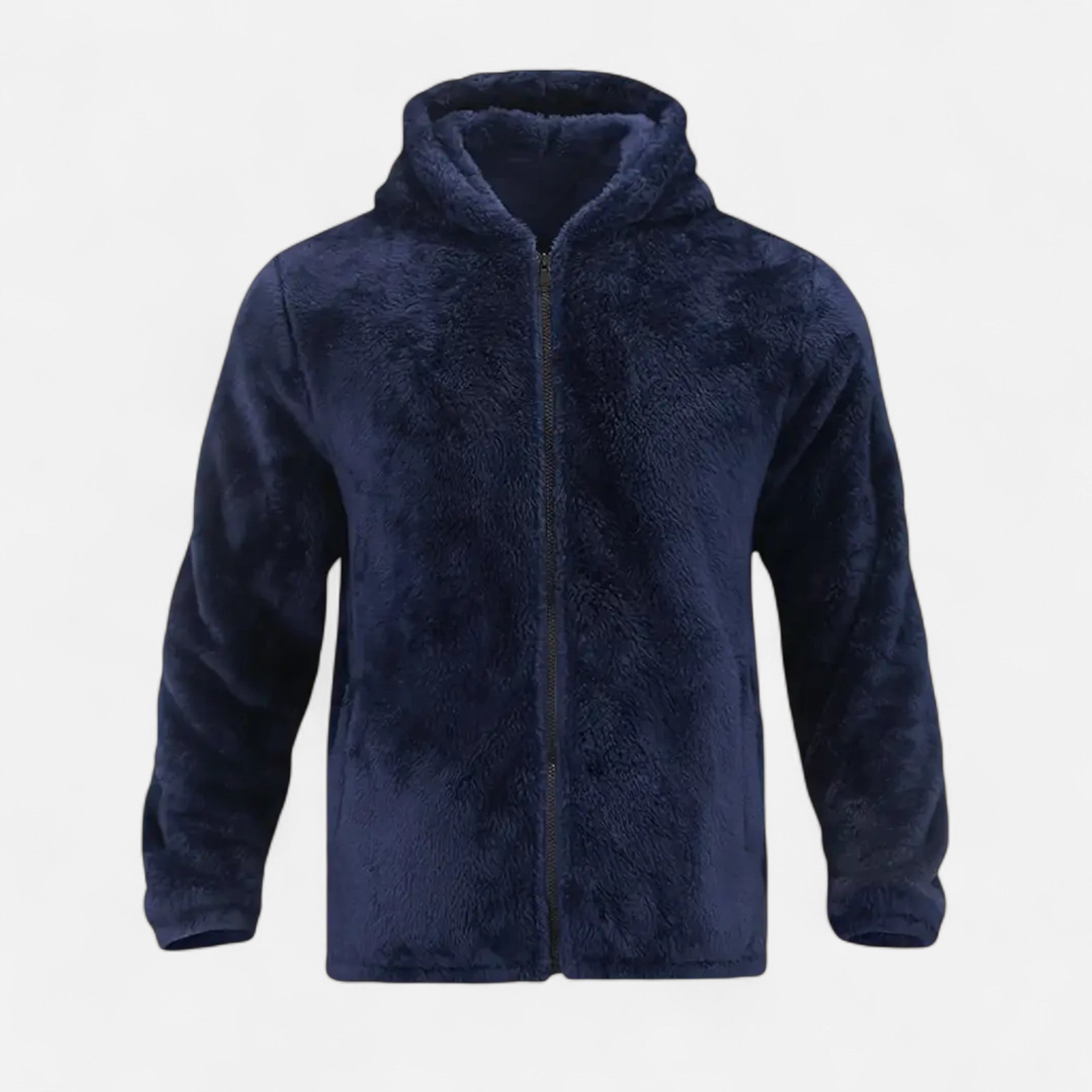 Men’s Plush Fleece Hooded Jacket-Jackets-Calvaro-Navy-M-ByCalvaro