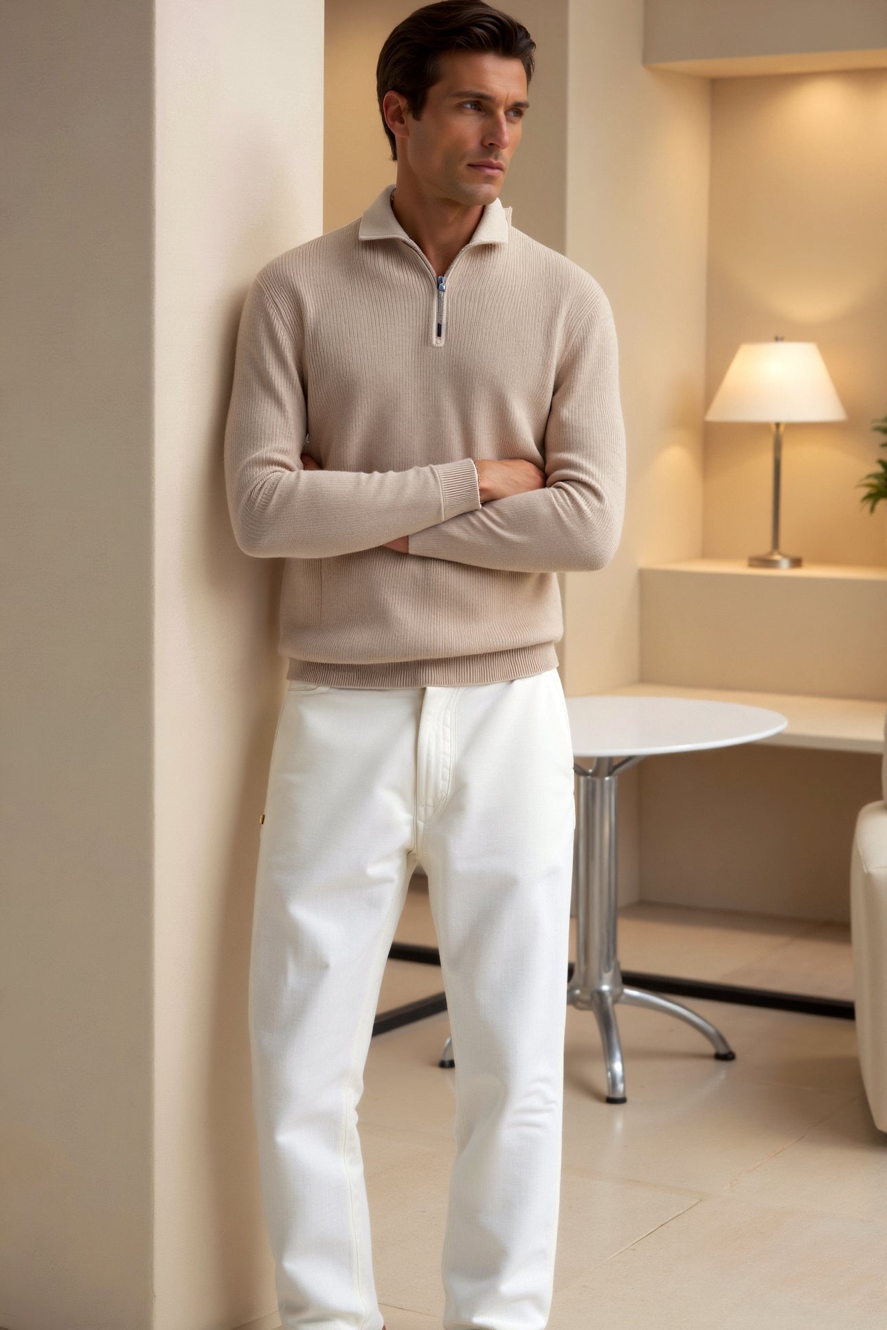 Men’s Quarter Zip Knit Sweater High Collar-Men's Sweaters-Calvaro-ByCalvaro