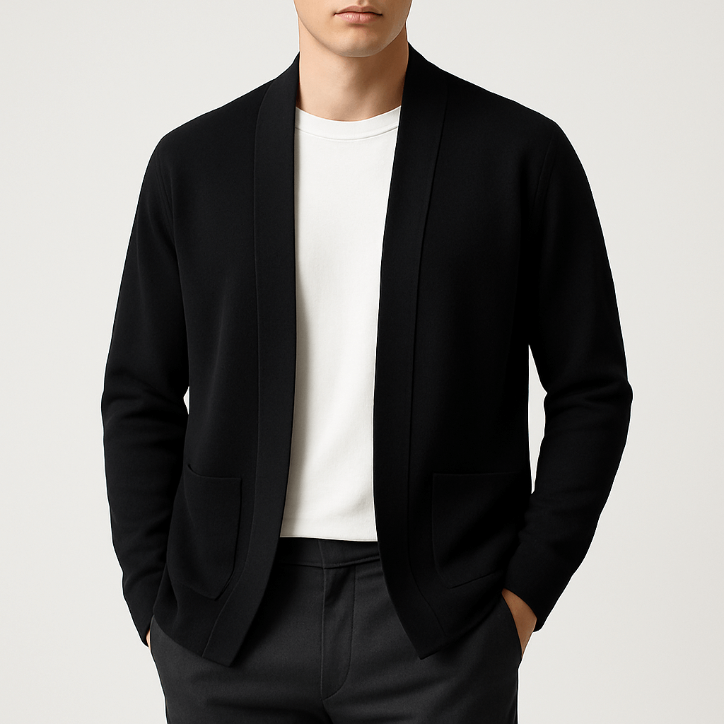 Men's Relaxed Fit Long Knit Cardigan-Cardigan-Calvaro-Black-S-ByCalvaro