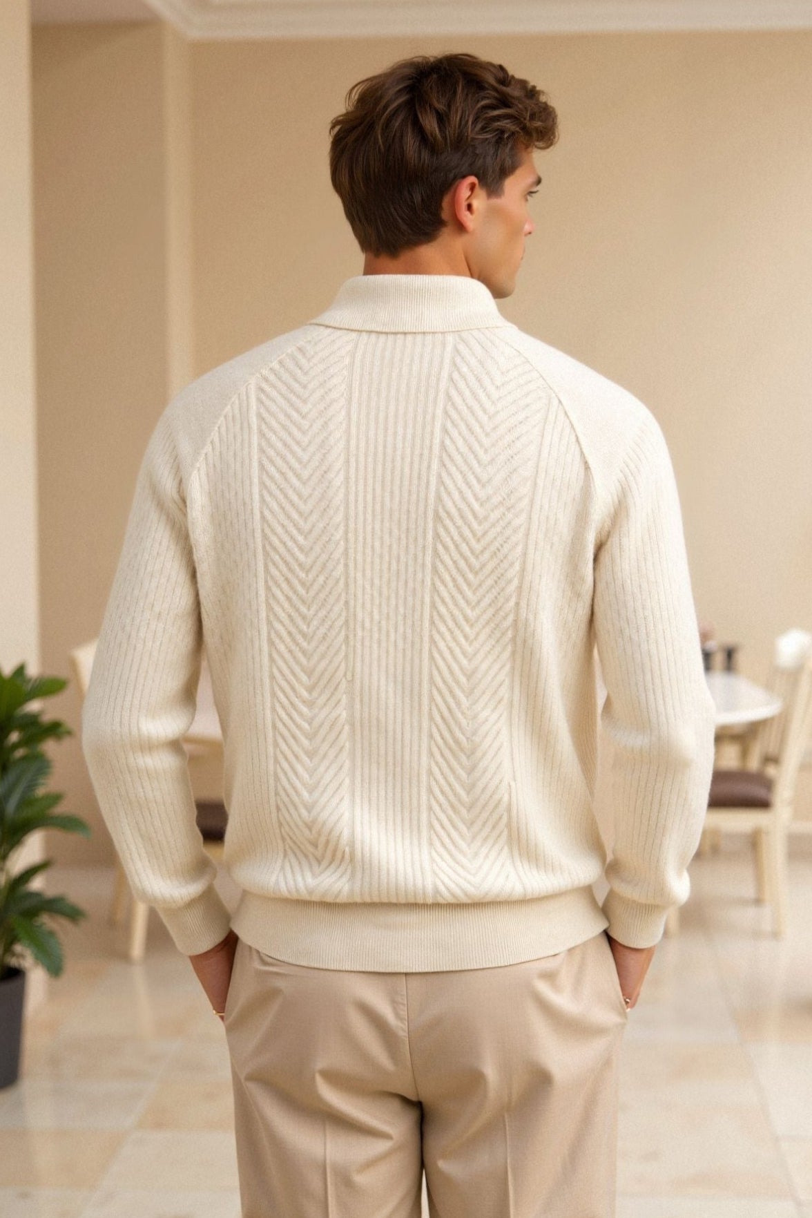 Men’s Ribbed Knit Sweater Polo Collar-Men's Sweaters-Calvaro-ByCalvaro