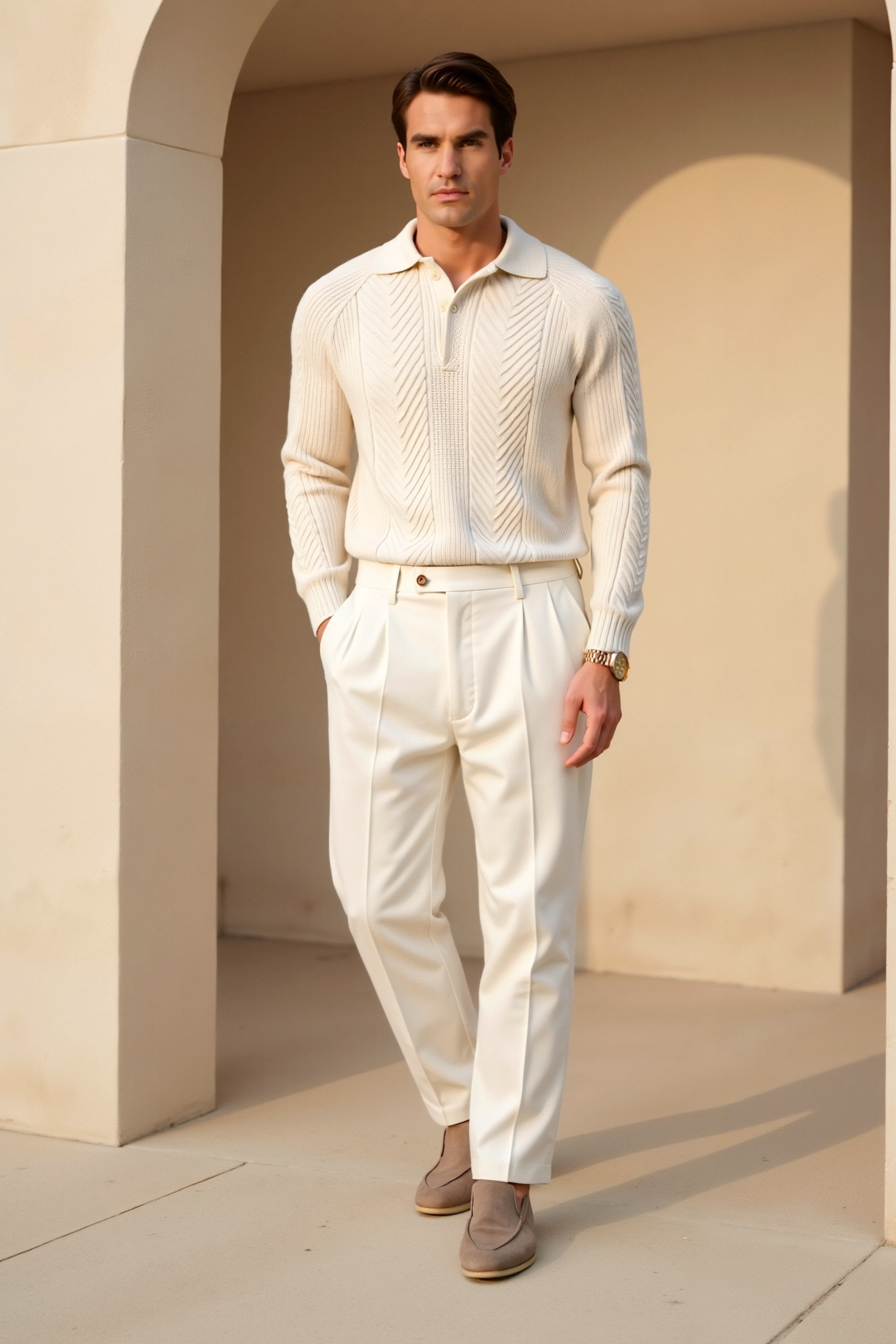 Men’s Ribbed Knit Sweater Polo Collar-Men's Sweaters-Calvaro-ByCalvaro