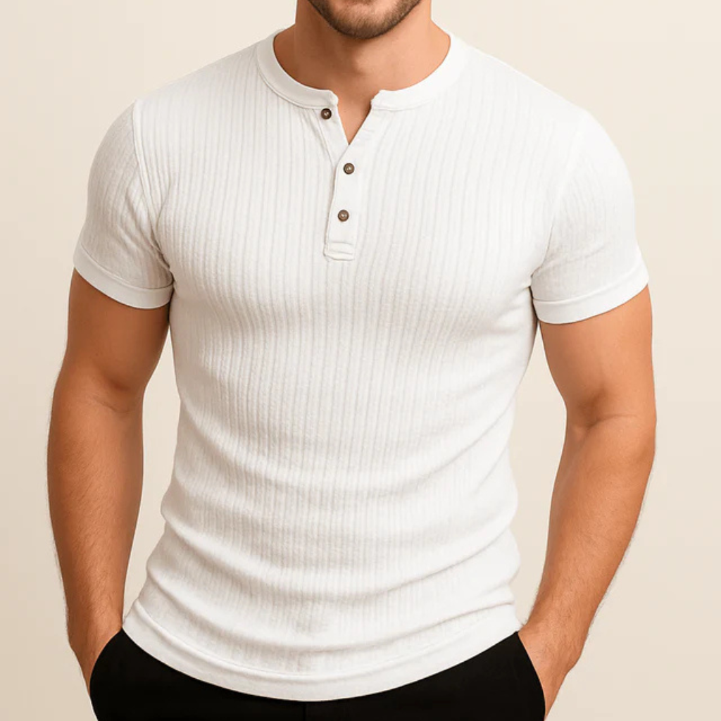 Men's Ribbed Short Sleeve Shirt Top-Shirts-Calvaro-white-S-ByCalvaro