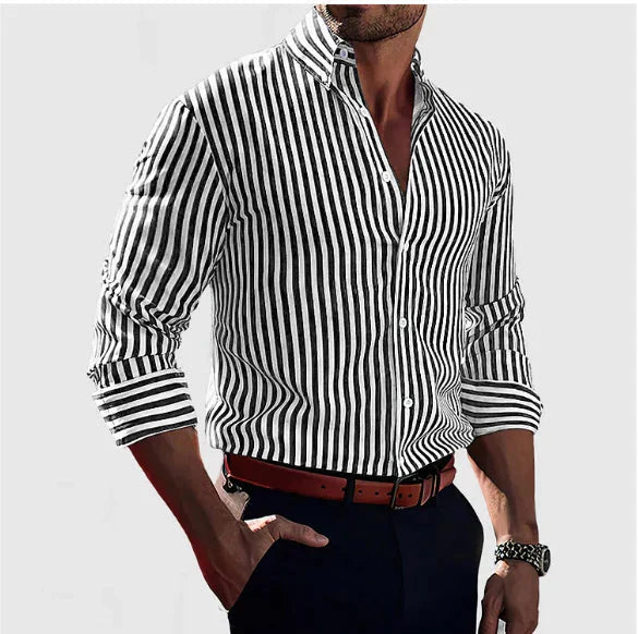 Men’s Soft Blend Striped Overshirt-Men's Shirt-Calvaro-ByCalvaro