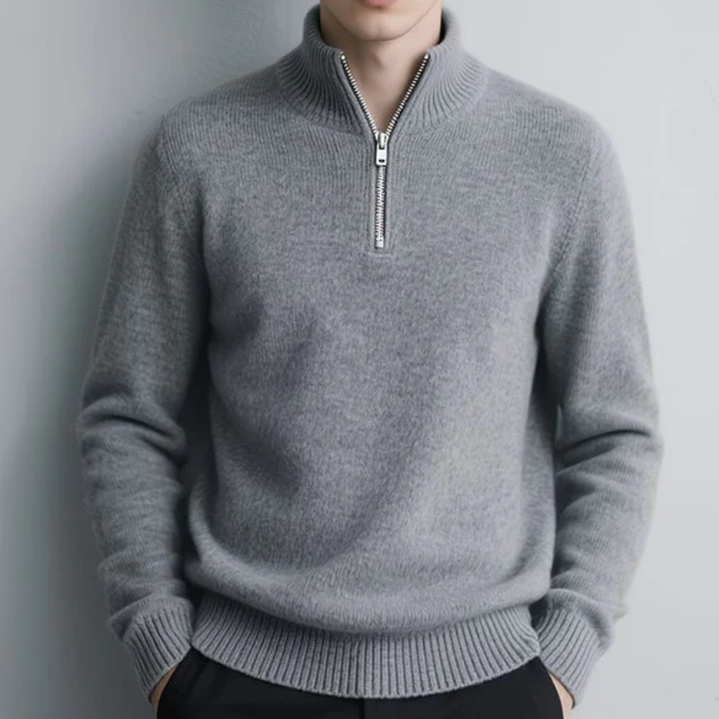 Men’s Stand Collar Zip Sweater-Sweaters-Calvaro-Dark Grey-M-ByCalvaro