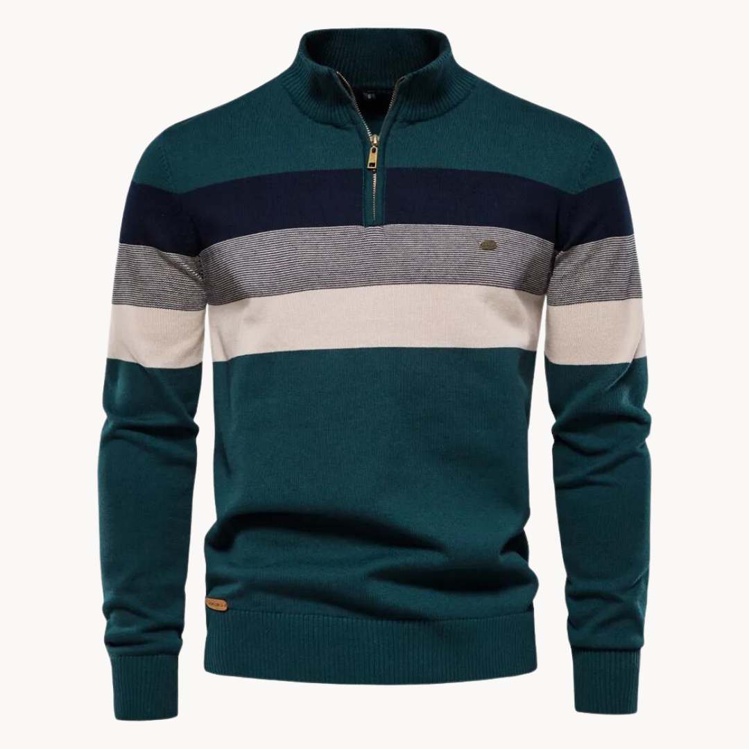 Men’s Striped Quarter Zip Sweater-Sweaters-Calvaro-ByCalvaro