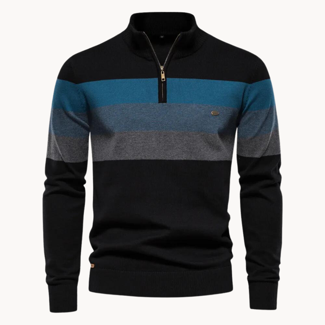 Men’s Striped Quarter Zip Sweater-Sweaters-Calvaro-ByCalvaro