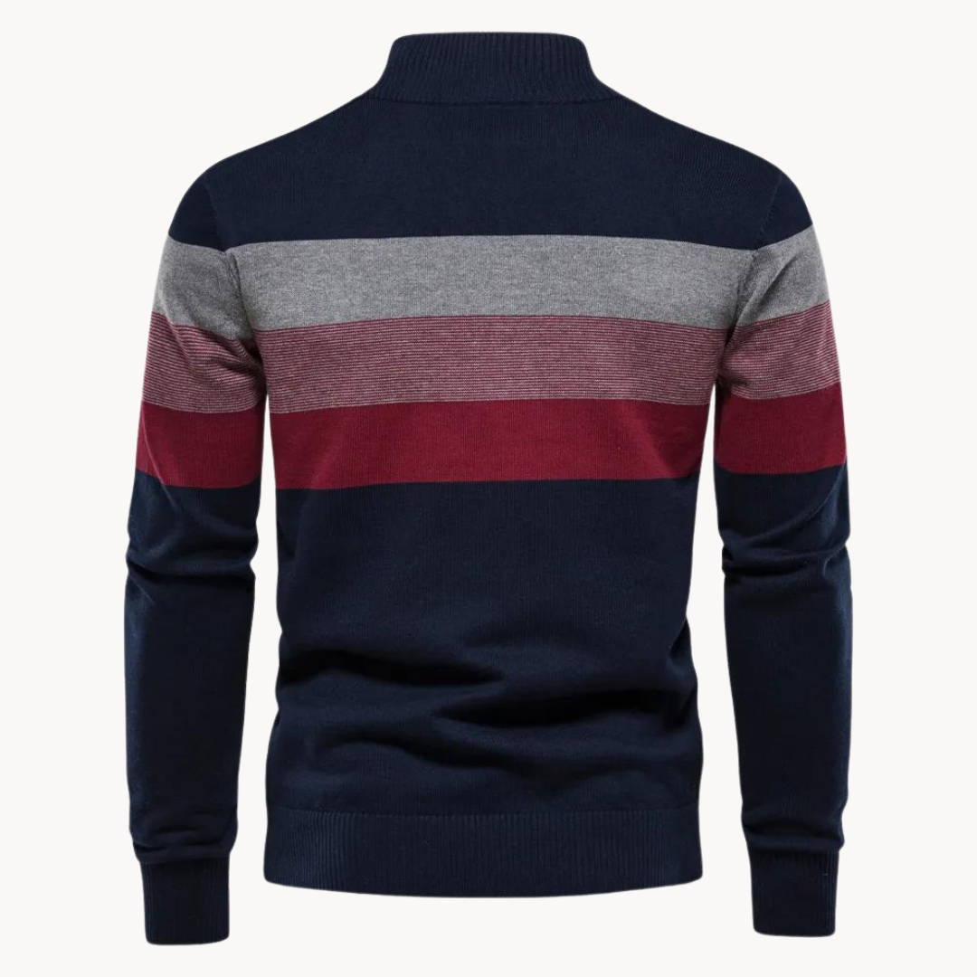 Men’s Striped Quarter Zip Sweater-Sweaters-Calvaro-ByCalvaro