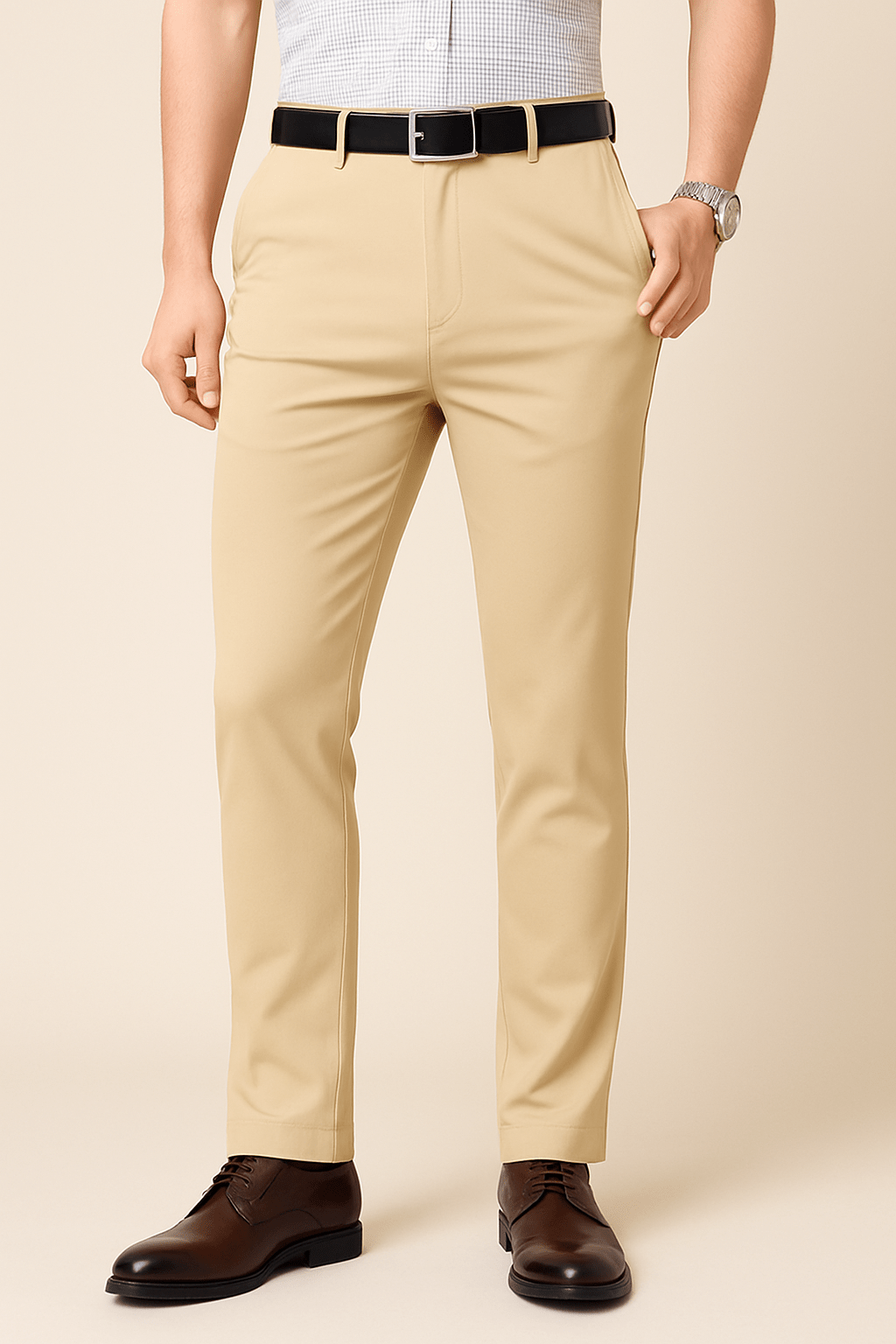 Men’s Stylish Straight Cut Trousers-Trousers-Calvaro-Beige-29-ByCalvaro