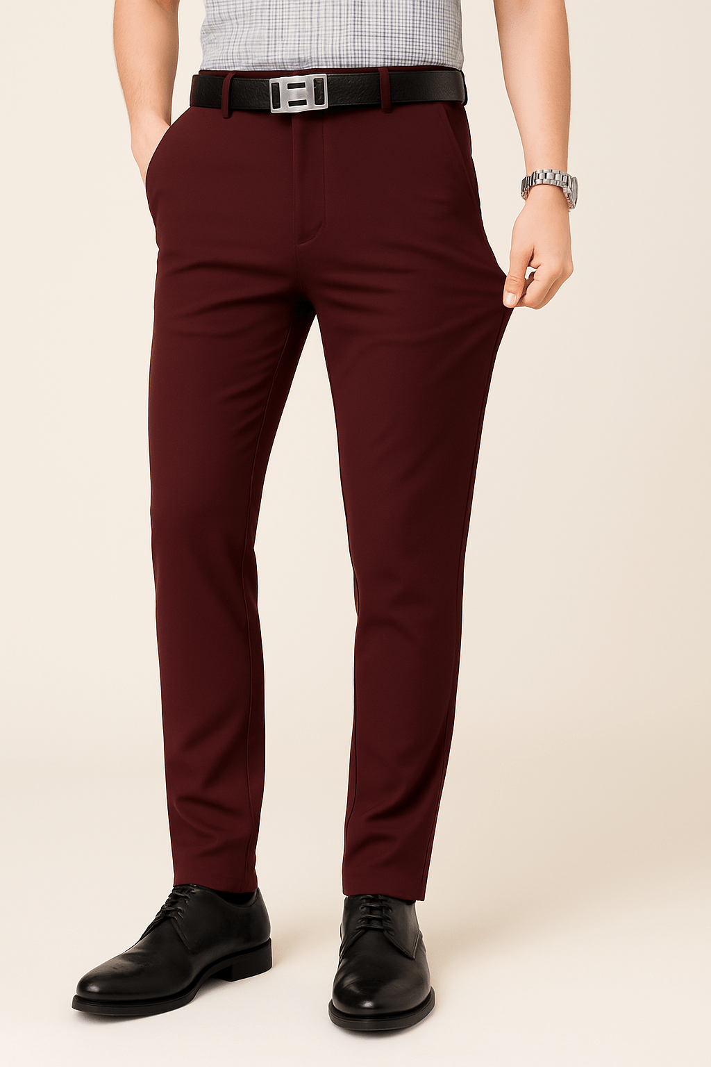 Men’s Stylish Straight Cut Trousers-Trousers-Calvaro-Burgundy-29-ByCalvaro