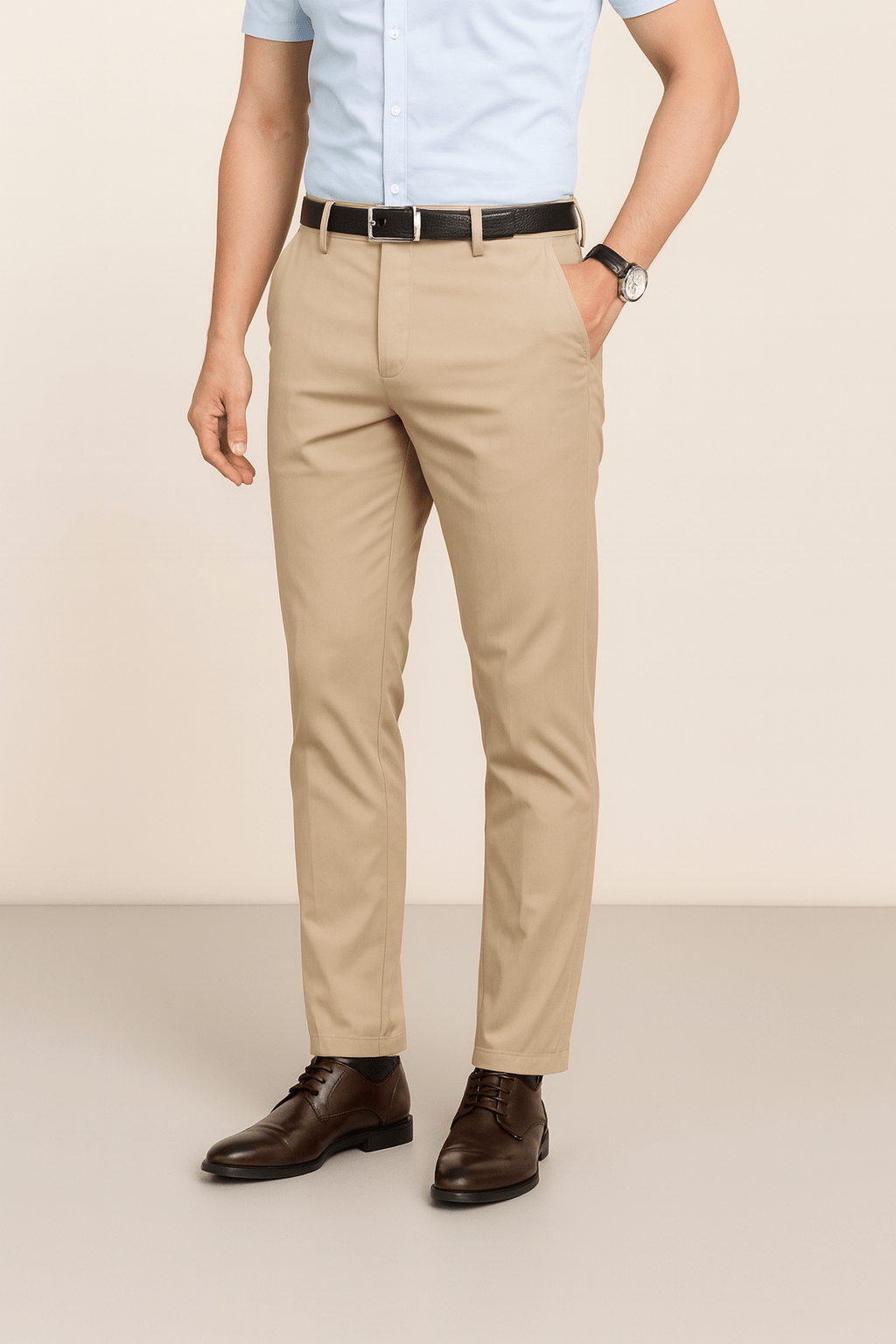 Men’s Stylish Straight Cut Trousers-Trousers-Calvaro-Khaki-29-ByCalvaro