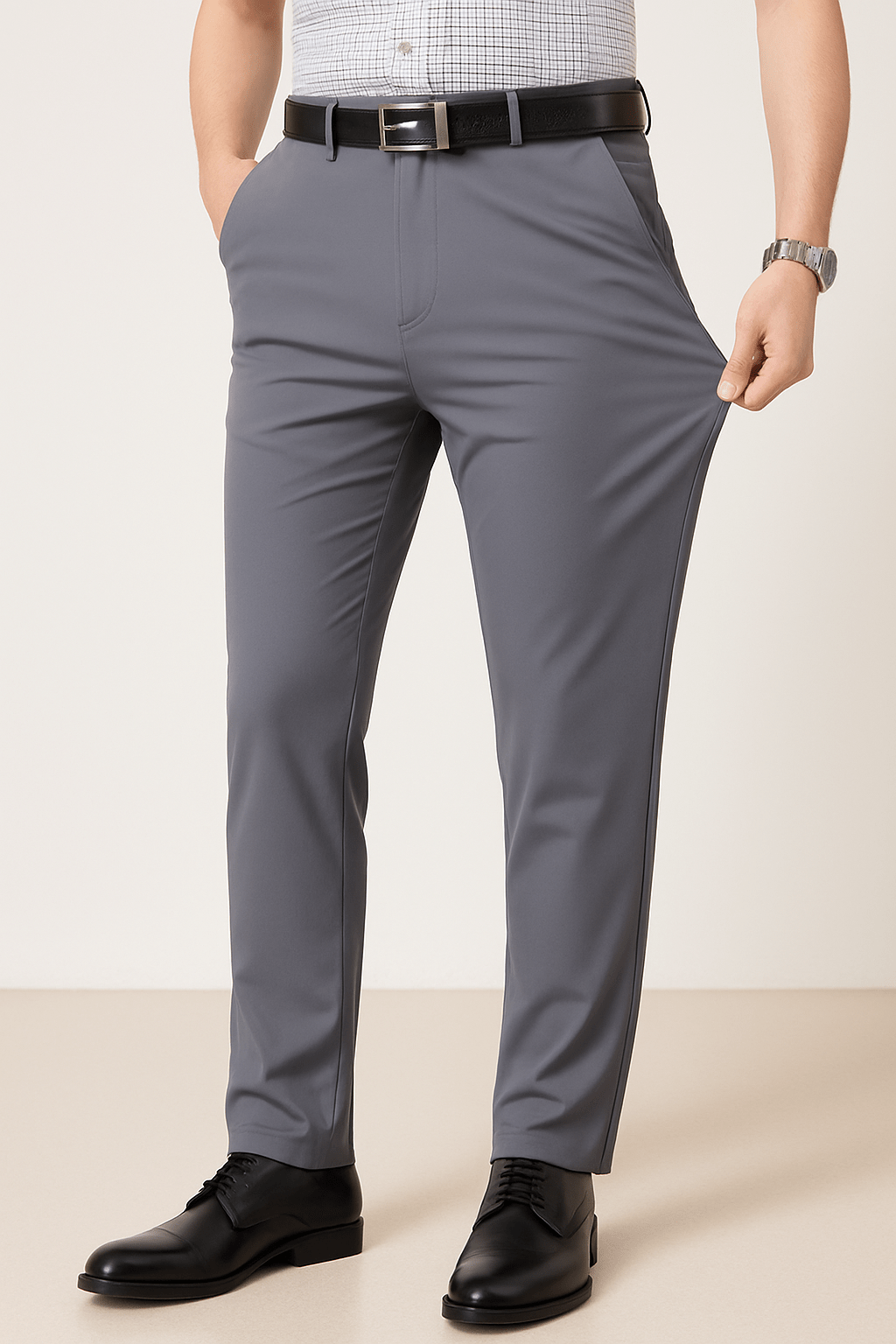 Men’s Stylish Straight Cut Trousers-Trousers-Calvaro-Light Grey-29-ByCalvaro