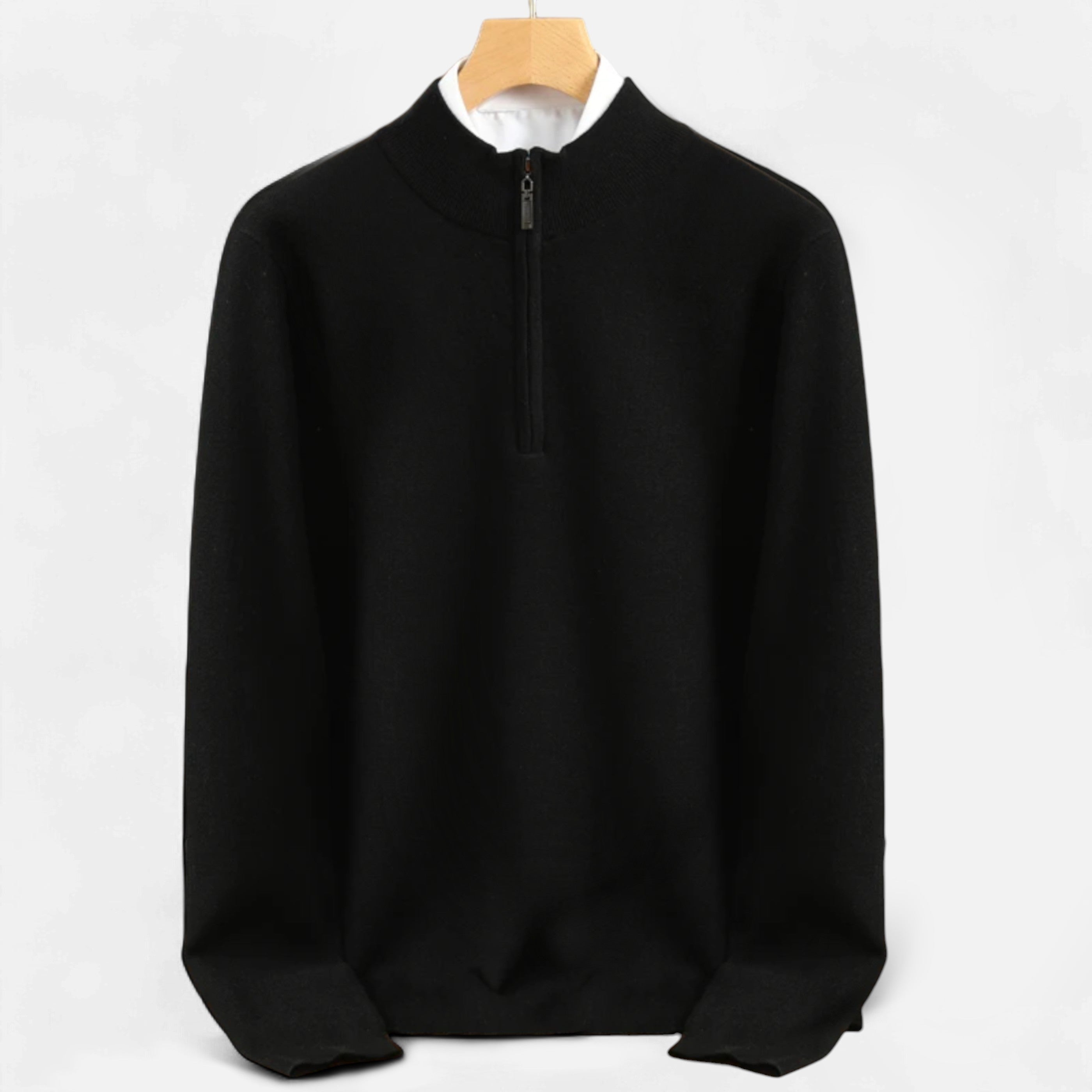 Men’s Timeless Half Collar Sweater-Sweaters-Calvaro-Black-M-ByCalvaro