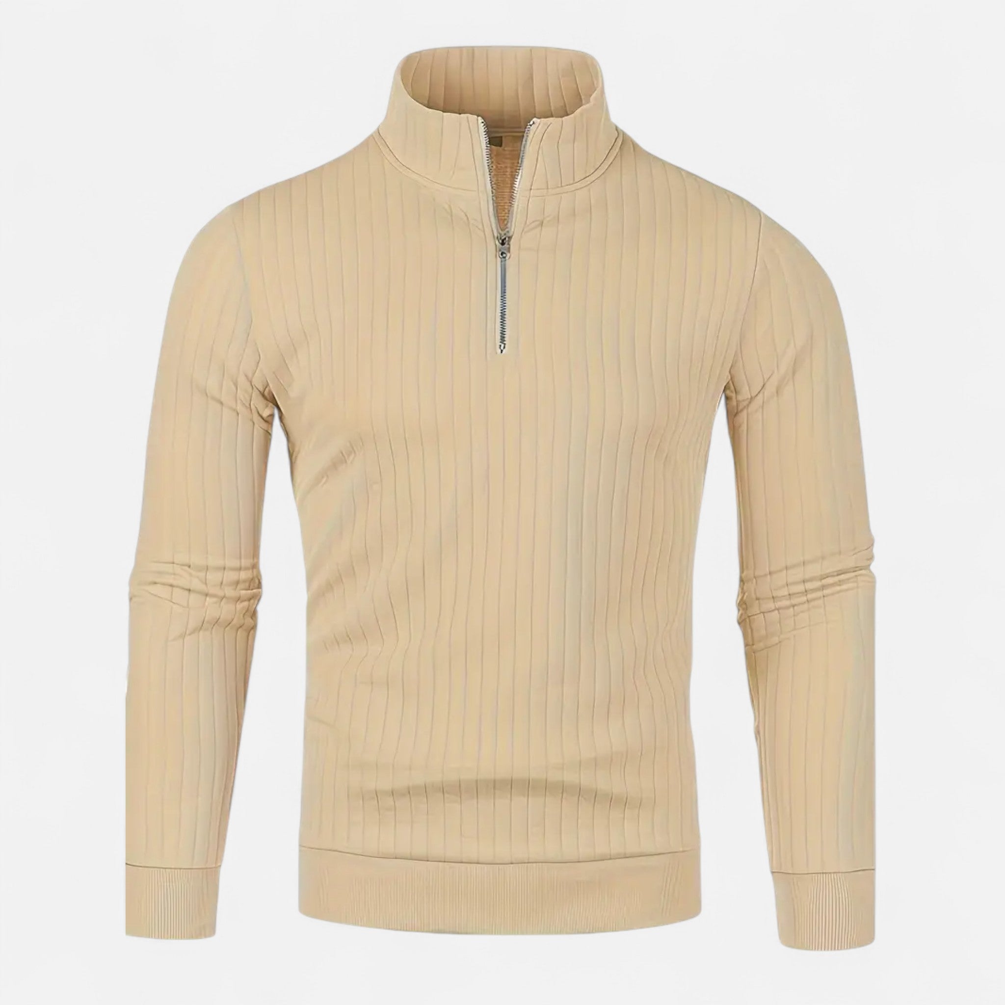 Men’s Timeless Quarter Zip High Neck Sweater-Sweaters men-Calvaro-Khaki-S-ByCalvaro