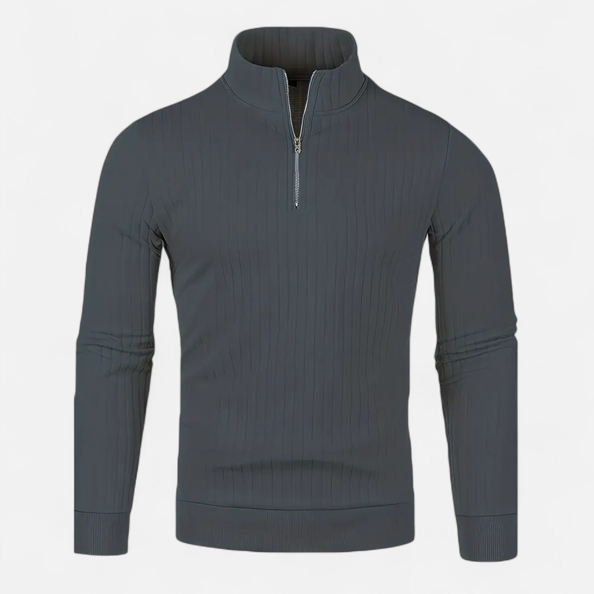 Men’s Timeless Quarter Zip High Neck Sweater-Sweaters men-Calvaro-Light Grey-S-ByCalvaro