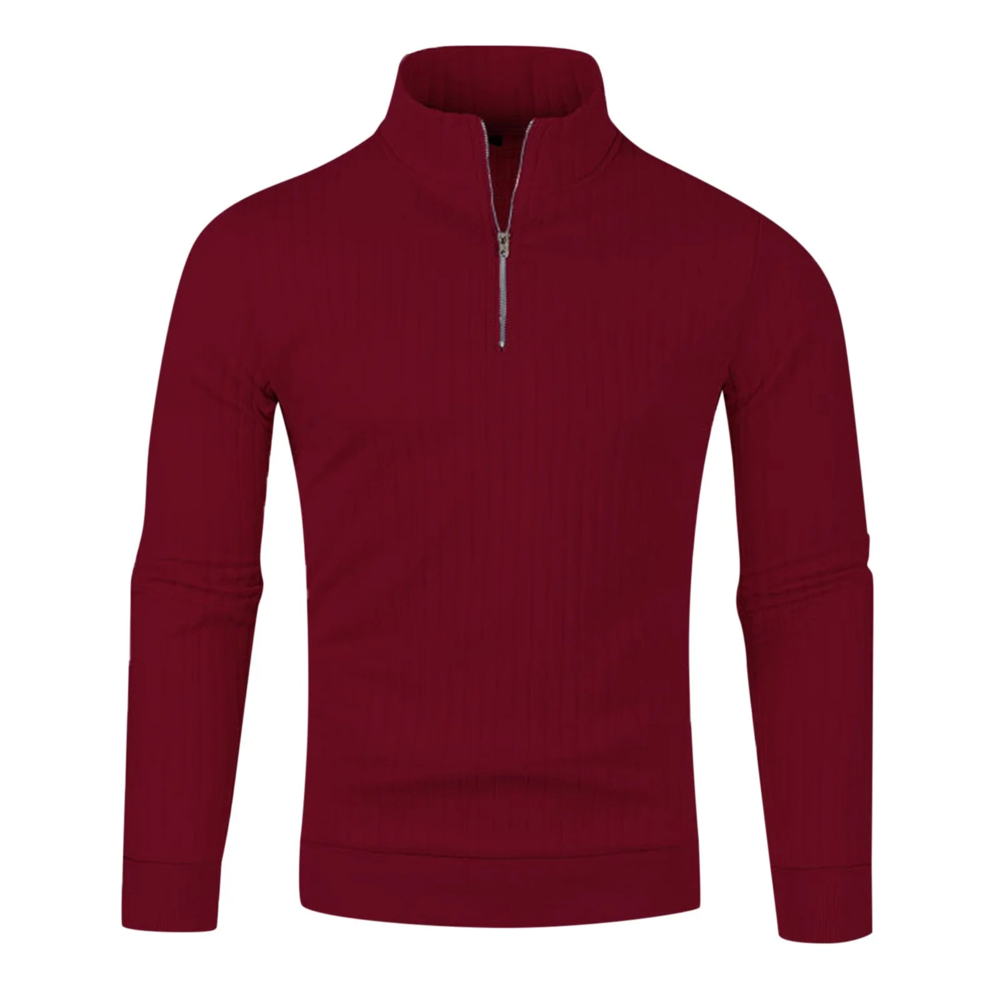 Men’s Timeless Quarter Zip High Neck Sweater-Sweaters men-Calvaro-Reddish Brown-S-ByCalvaro