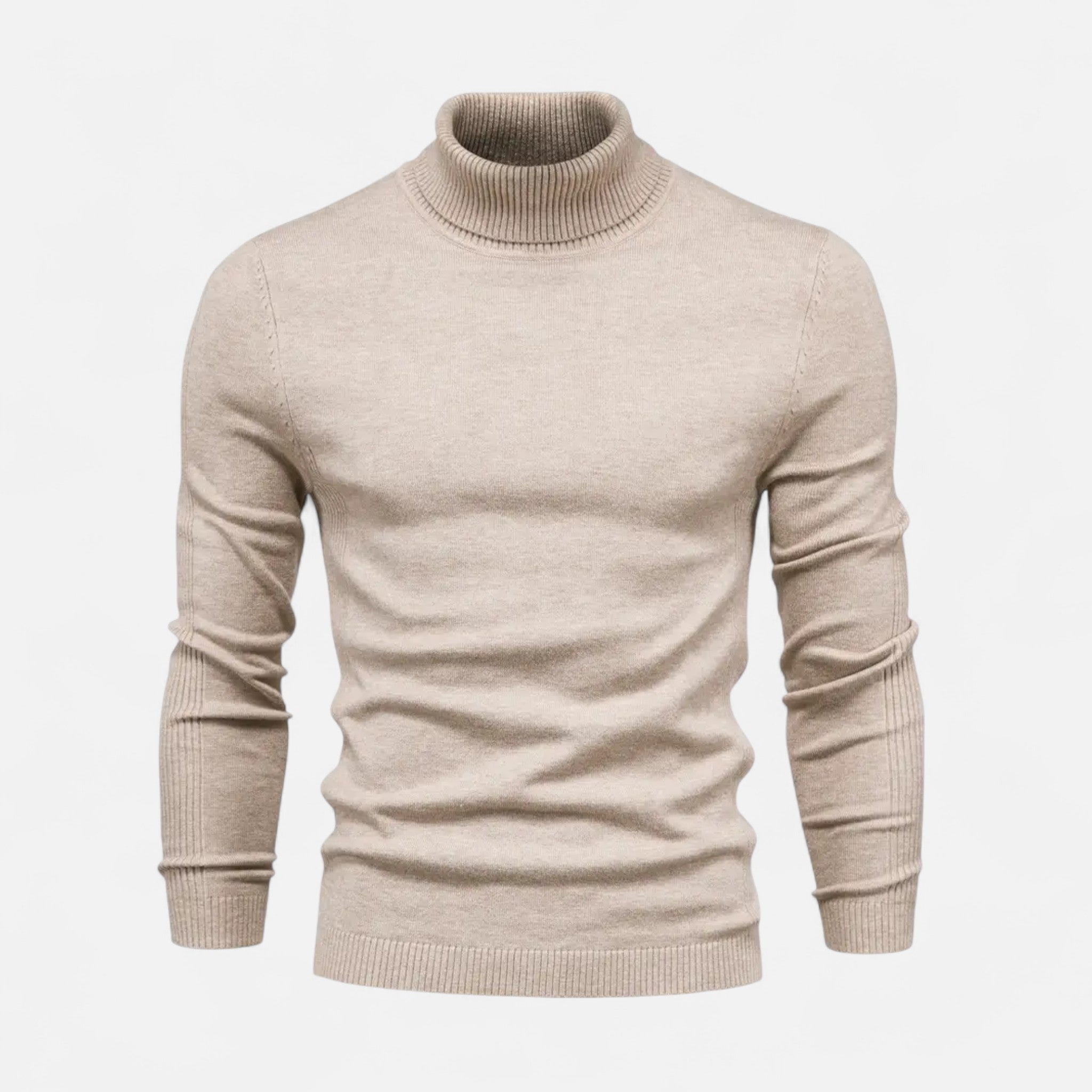 Men’s Turtleneck Sweater Classic Knit-Sweaters-Calvaro-Beige-S-ByCalvaro