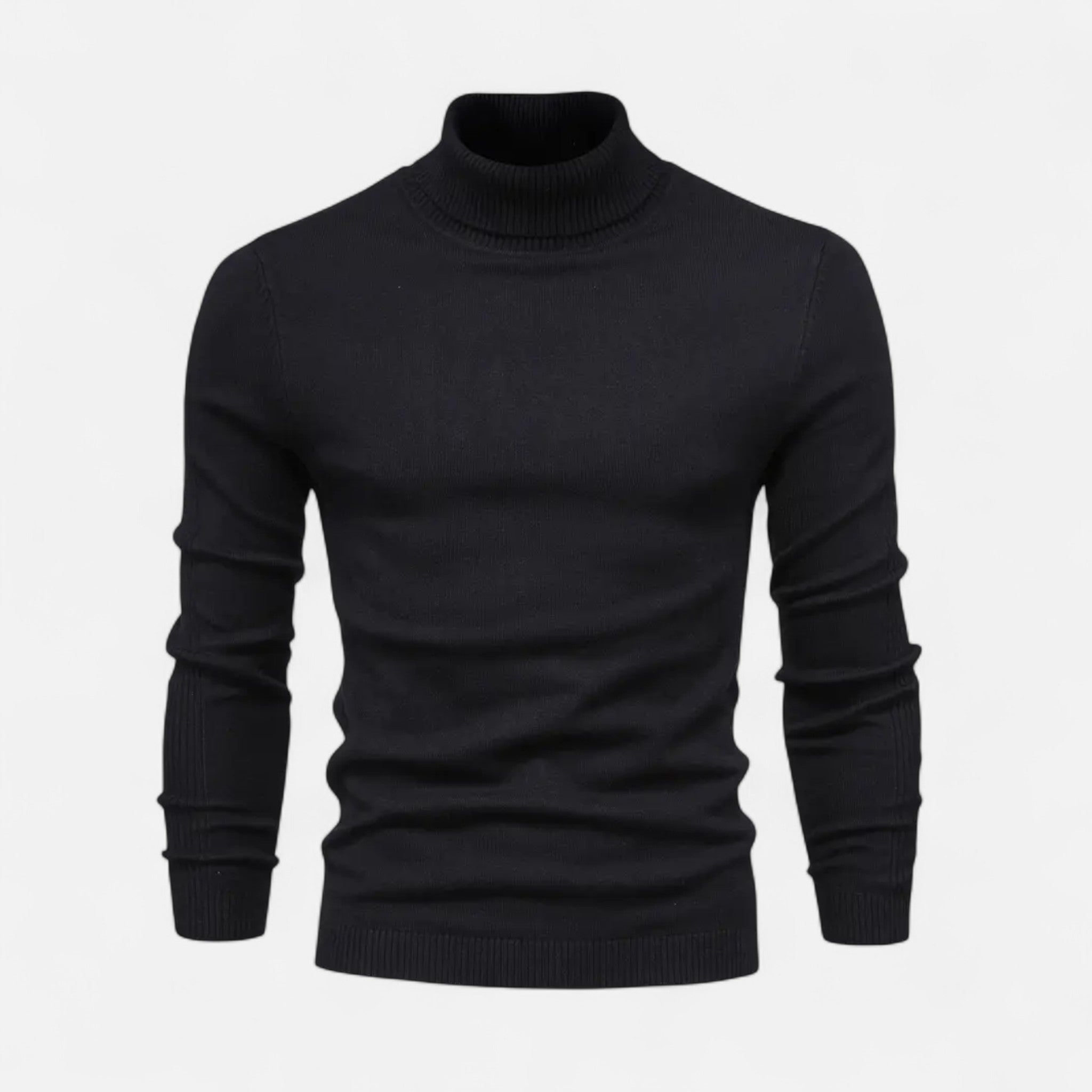 Men’s Turtleneck Sweater Classic Knit-Sweaters-Calvaro-Black-S-ByCalvaro