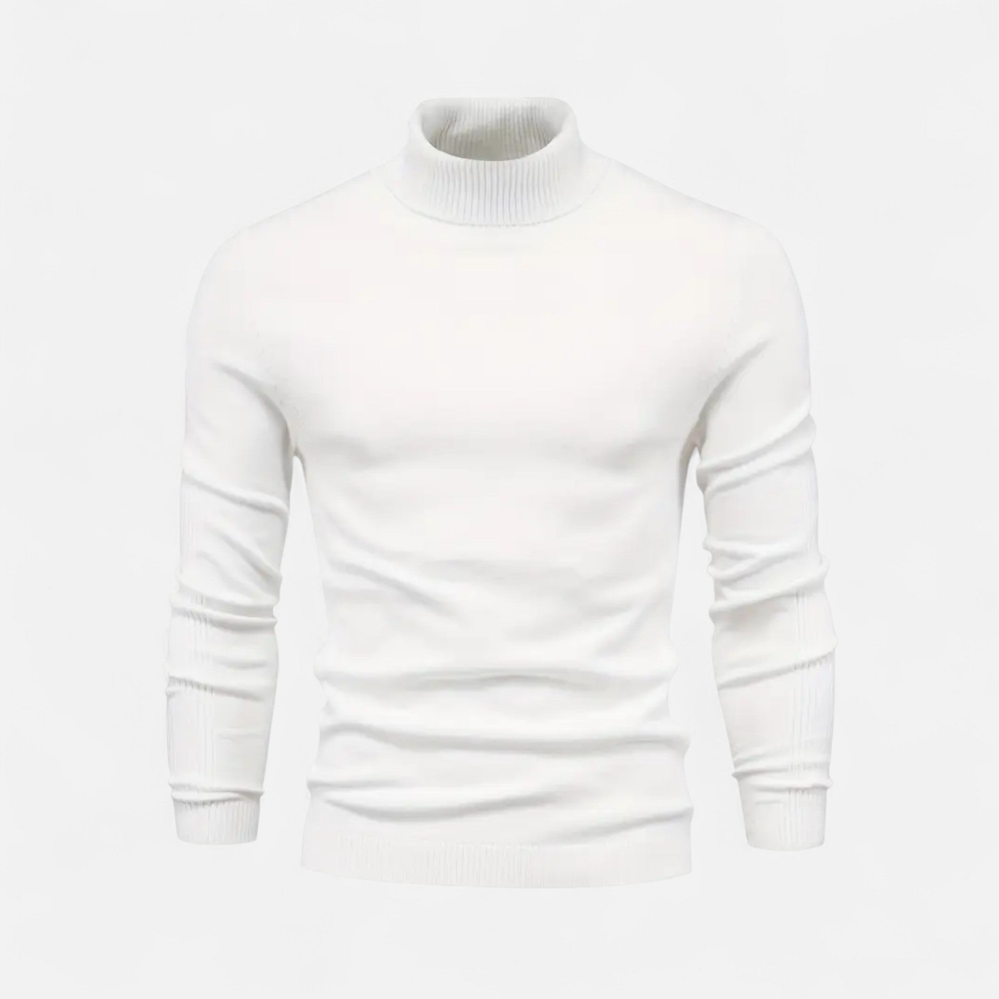 Men’s Turtleneck Sweater Classic Knit-Sweaters-Calvaro-White-S-ByCalvaro