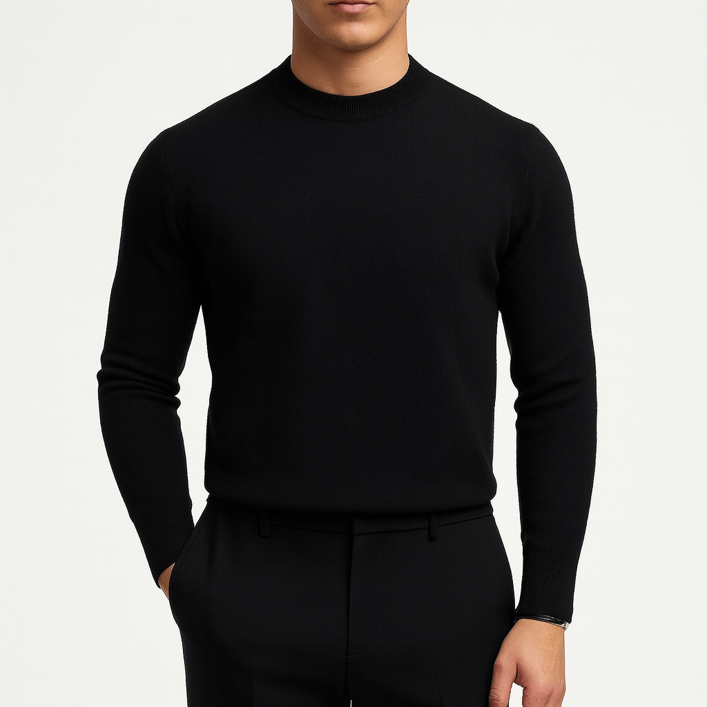 Men's Warm Slim Fit Pullover Knit Sweater-Sweaters-Calvaro-Black-XS-ByCalvaro