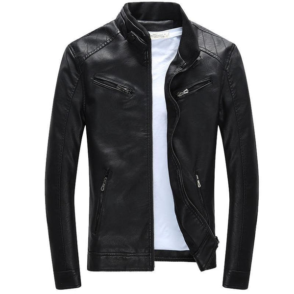 Men’s Zipped Biker Jacket-Jackets-Calvaro-Black-S-ByCalvaro